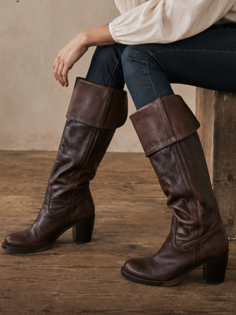 Vintage FRYE Brown Leather Knee-High Boots